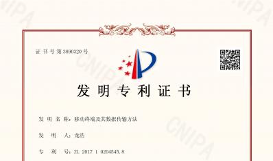 发现专利证书移动终端及其数据传输步骤